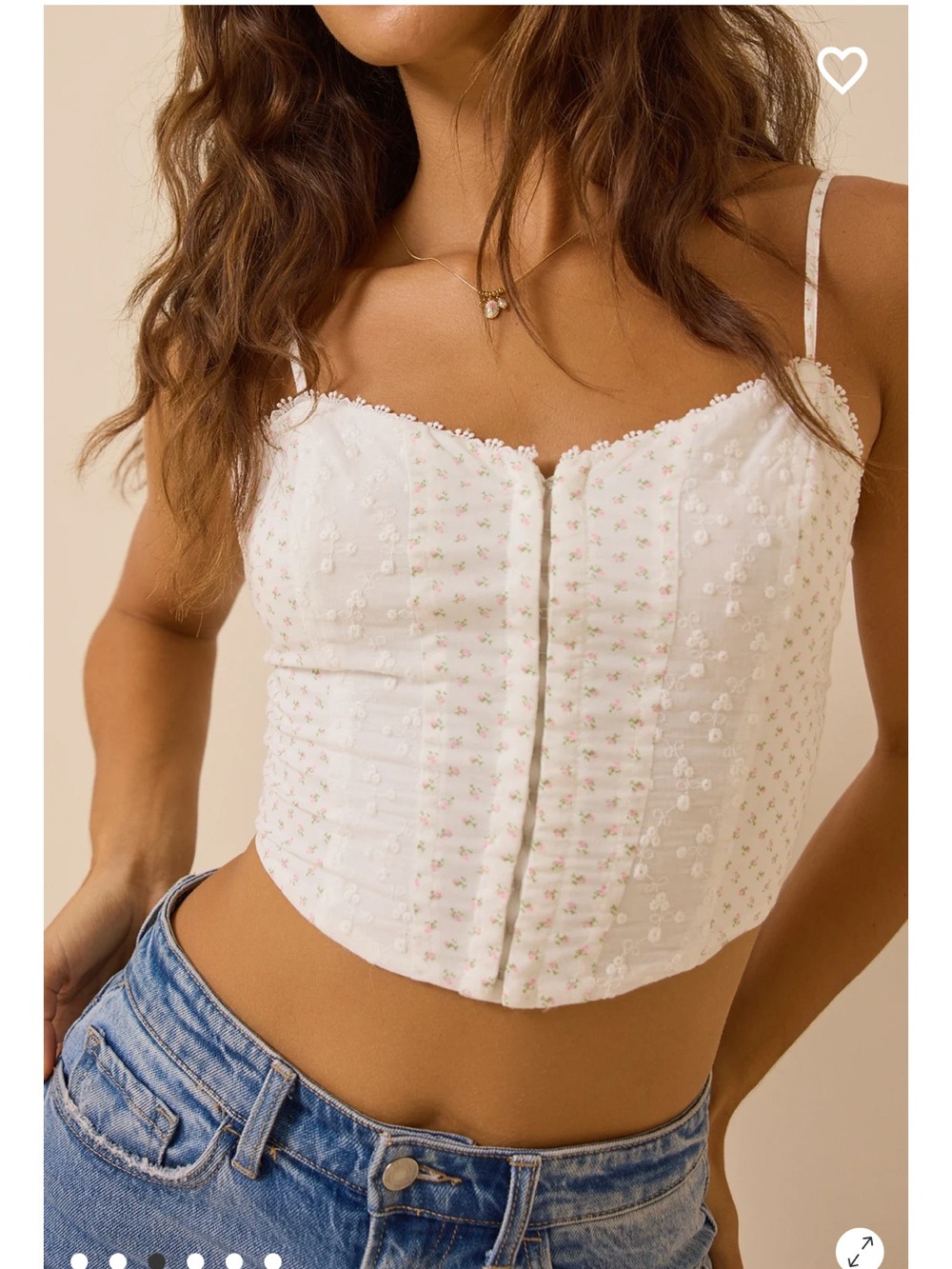 Altar'd State White Corset Floral Spaghetti-Strap Crop Top - Picture 1 of 6